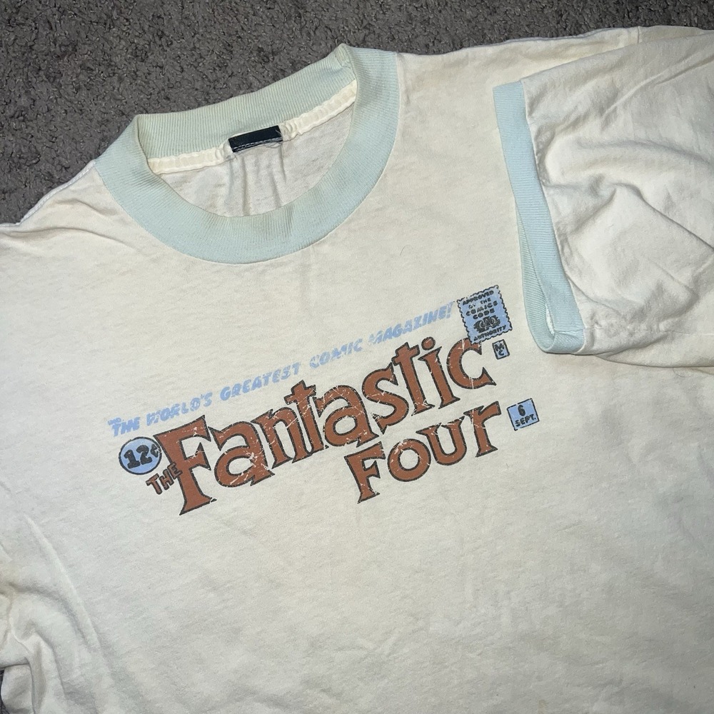 80's Fantastic Four Greatest Comic Ringer T-Shirt Adult M White Marvel